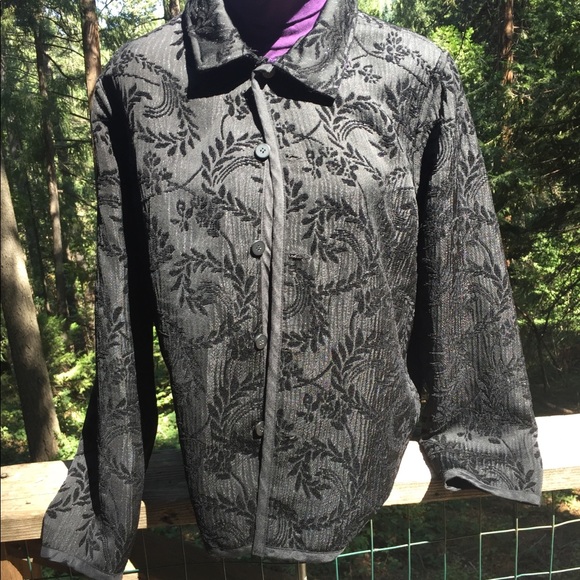 Reversible brocade purple/black jacket vintage velvet blazer,free ship HP25x2 - Picture 2 of 11